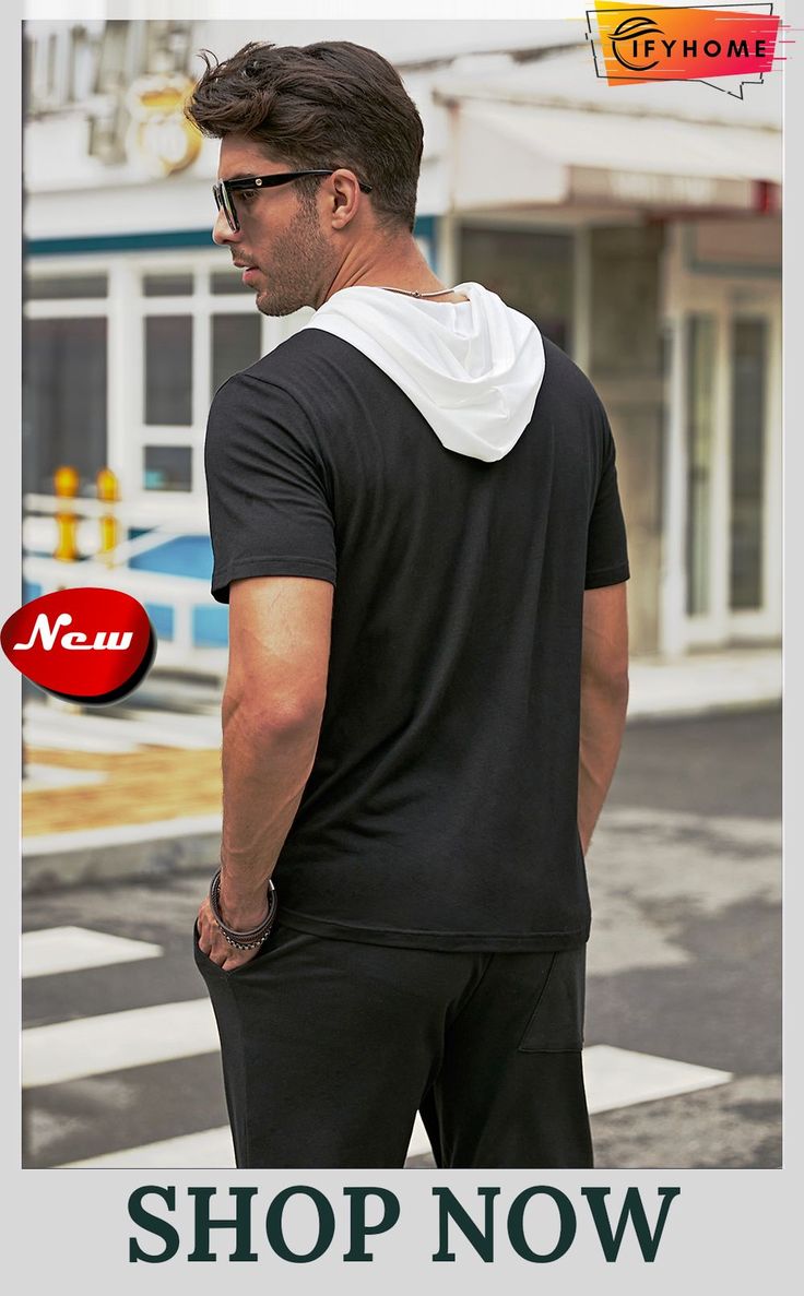 Men's Hooded Short Sleeve T-shirt Mens Hooded, On Sale, Free Shipping, T Shirt