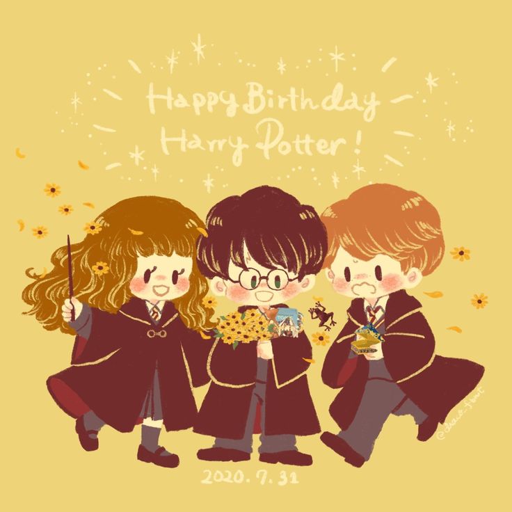 three harry potters are holding their wands in front of the words happy birthday harry potter