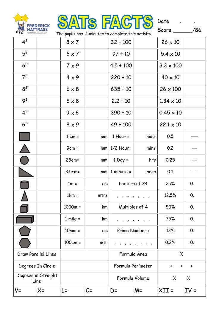 the printable worksheet for sats fact