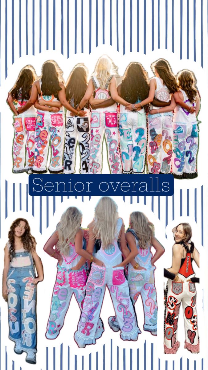 Senior Painted Jeans, Painted Overalls, Senior Year Things, Senior Overalls, School Spirit Wear, Graduation Cap Decoration, Cap Decorations, Painted Jeans, Homecoming Mums