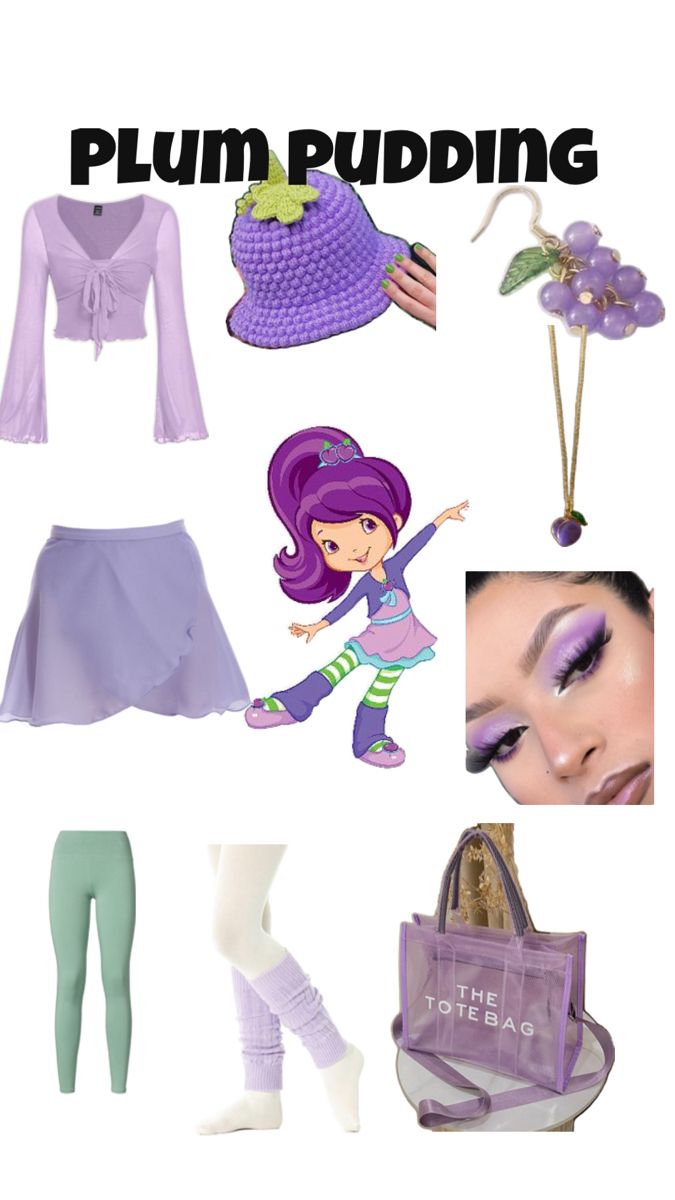 a collage of purple and green items with the words plum puddinging