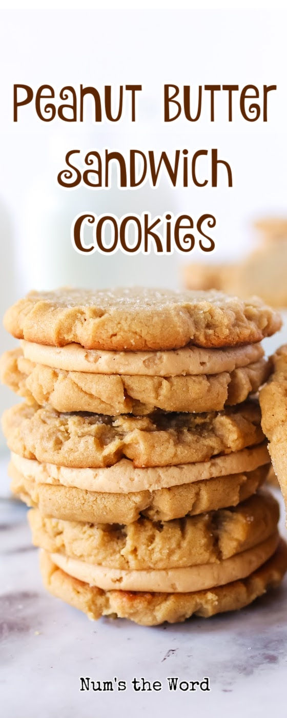 peanut butter sandwich cookies stacked on top of each other with the title in the middle