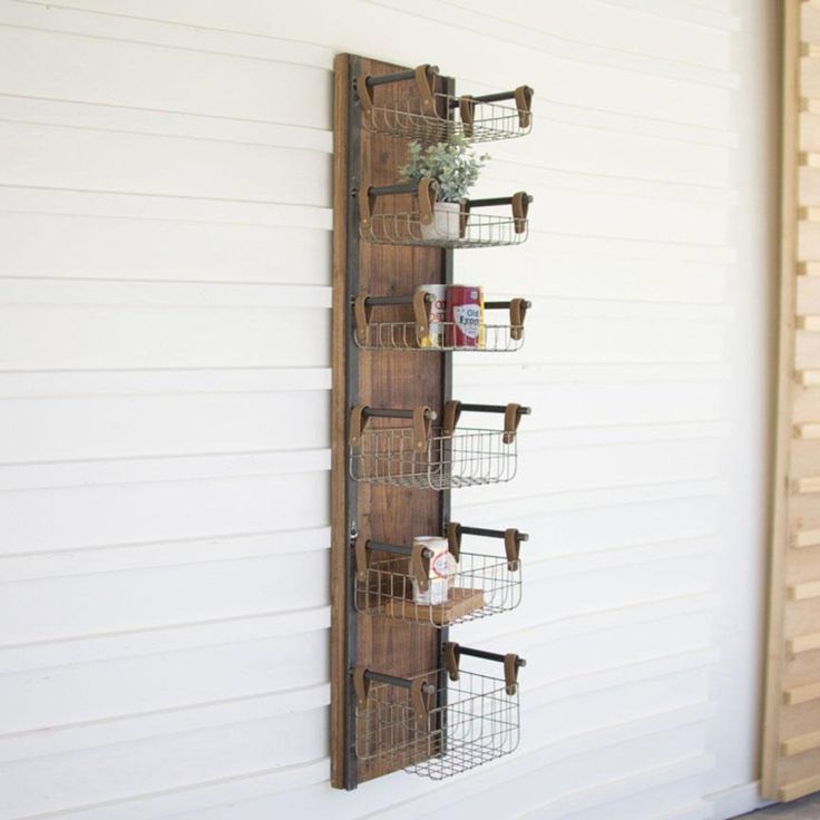 Recycled Wall Storage Rack-Wall | Iron Accents Boho Cabinets, Lamps Boho, Boho Shelf, Industrial Wall Decor, Wire Basket Storage, Industrial Home Decor, Shelves Design, Modern Mirrors, Vintage Industrial Decor