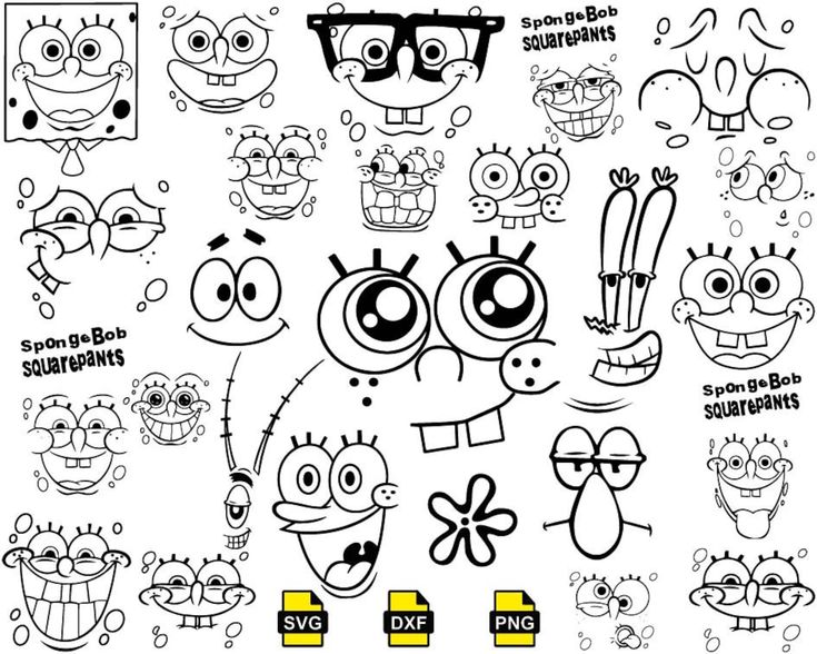 an assortment of cartoon faces and expressions for children's coloring pages, with black and white outlines