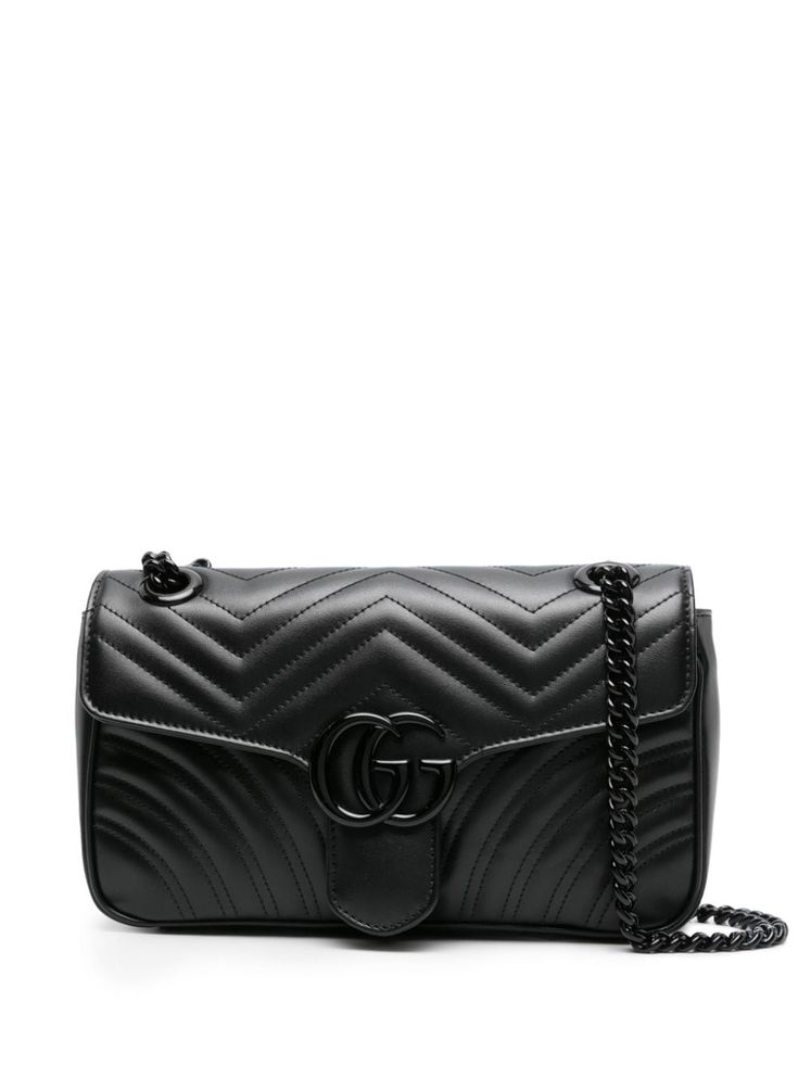 black leather signature Marmont quilting signature Double G logo plaque foldover top with push-lock fastening sliding chain-link shoulder strap main compartment internal zip-fastening pocket internal logo patch full lining This piece comes complete with a protective dust bag. Gucci Crossbody Shoulder Bag With Logo Hardware, Gucci Shoulder Bag With Logo Hardware, Gucci Evening Bag With Logo Hardware, Gucci Bags With Logo Hardware For Evening, Black Gucci Shoulder Bag With Logo Hardware, Gucci Shoulder Bag With Logo, Black Gucci Shoulder Bag With Logo, Gucci Evening Bags With Logo, Gucci Leather Shoulder Bag With Cc Turnlock Closure