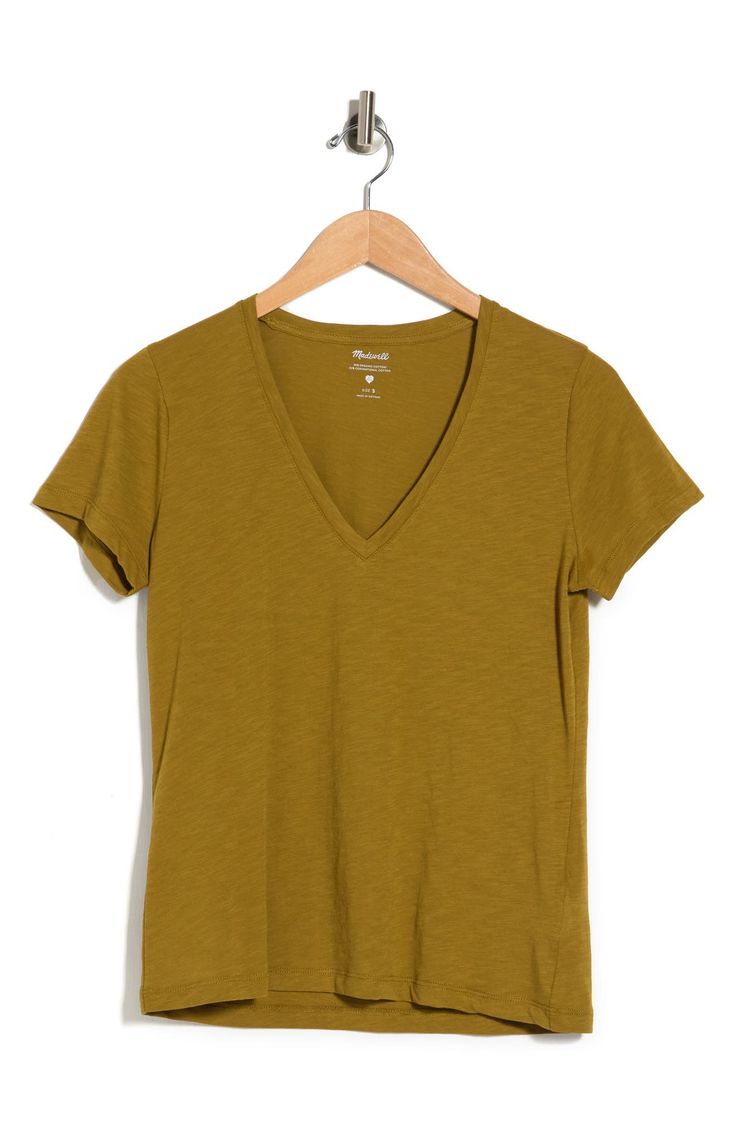 Pair this classic short sleeve V-neck t-shirt with your favorite shorts or jeans for everyday style.Fit: this style fits true to size.- V-neck- Short sleeves- Slips on over head- Solid color- Slub knit construction- Approx. 24" length (size M)- Approx. 25.5" length (plus size 2XL)- Imported Machine wash 100% cotton Soft-washed V-neck T-shirt For Summer, Green V-neck T-shirt For Everyday, Nordstrom Store, Everyday Style, Everyday Fashion, Nordstrom Rack, Madewell, V Neck T Shirt, Short Sleeves