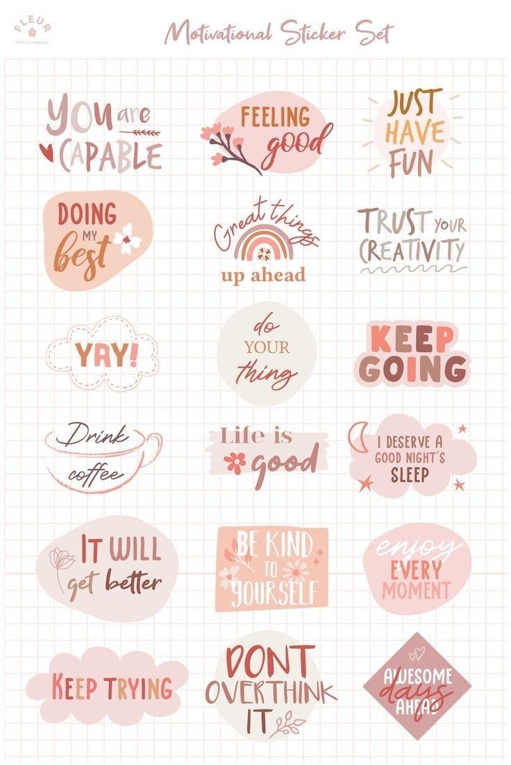 a bunch of stickers that are on the side of a sheet of notebook paper