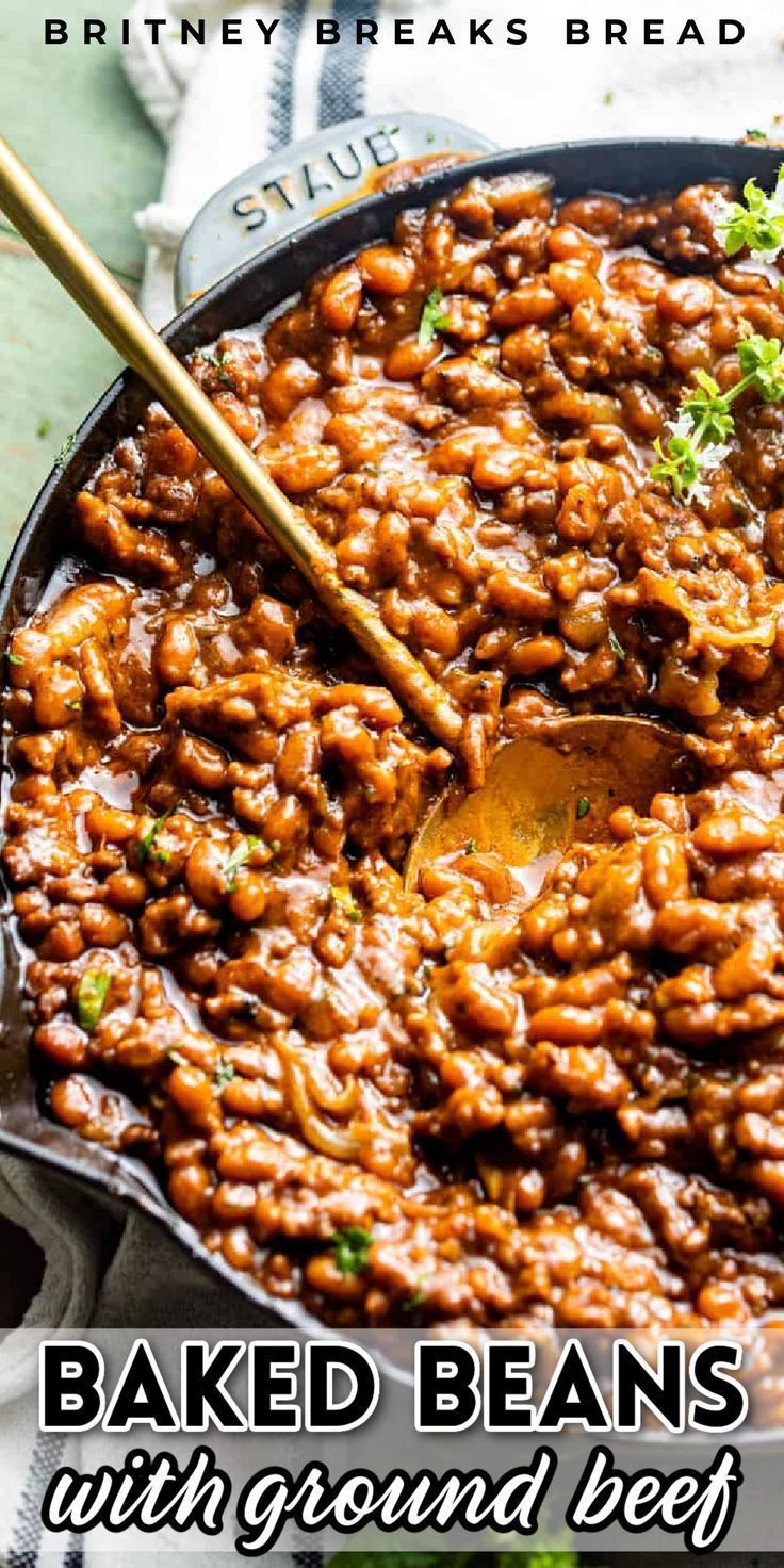 baked beans with ground beef in a skillet