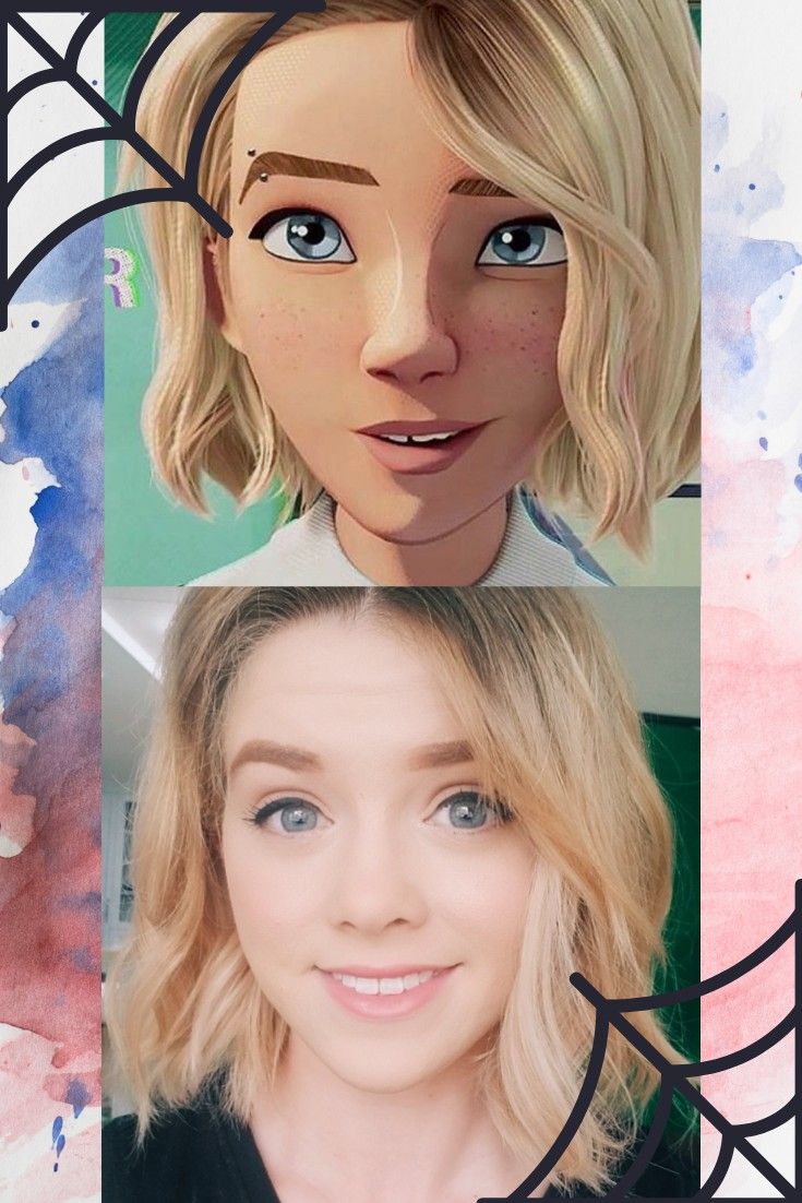 three different images of the same person with blue eyes and blonde hair, one is looking at the camera