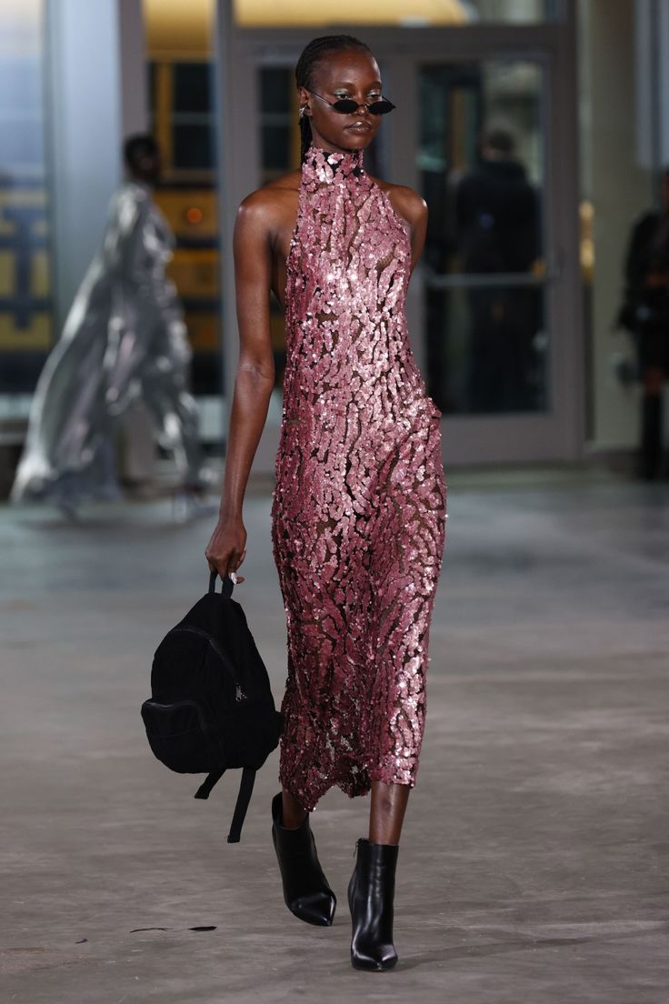 Award Dresses, 2024 Runway, Nyfw Runway, Sally Lapointe, Sequin Halter, Show Collection, Open Back Dress, Mauve Dress, Classy Fashion