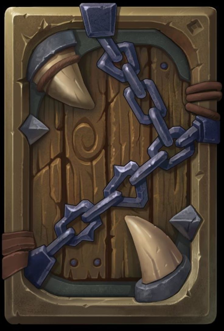 an image of a wooden door with chains and hammers on the front, as if it were in a video game