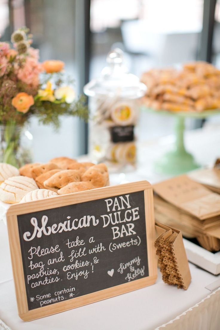 Wedding Dessert Table: Mexican Pan Dulce Bar Filet Mignon Chorizo, Mexican Theme Wedding, Wedding Couple Table, Mexican Inspired Wedding, Mexican Themed Weddings, Hacienda Wedding, Dessert Bar Wedding, Fiesta Wedding, Mexican Party Theme