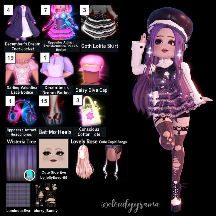 Purple Royal High Outfit, Rh Outfit Hacks Cheap, Cute Royale High Outfits Y2k, Royale High Purple Outfits, Royale High Clothing Hacks, Rolaye High Outfits, Purple Royale High Outfit, Royale High Daring Diva, Goth Royal High Outfits