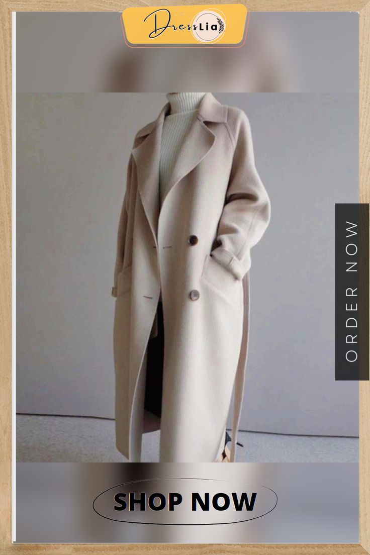 Stylish and Elegant General Jacket Trendy Lapel Collar Outerwear For Winter, Trendy Long Sleeve Wool Coat For Fall, Trendy Solid Pea Coat For Fall, Trendy Lapel Collar Outerwear For Fall, Trendy Cream Outerwear For Work, Trendy Fall Outerwear With Lapel Collar, Trendy Long Sleeve Beige Pea Coat, Trendy Beige Long Sleeve Pea Coat, Cream Long Sleeve Pea Coat For Fall