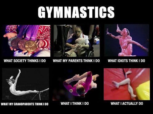 some gymnastics memes are in the middle of an image with caption that says, what do they think?