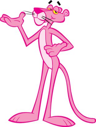 the pink panther cartoon character is pointing to something