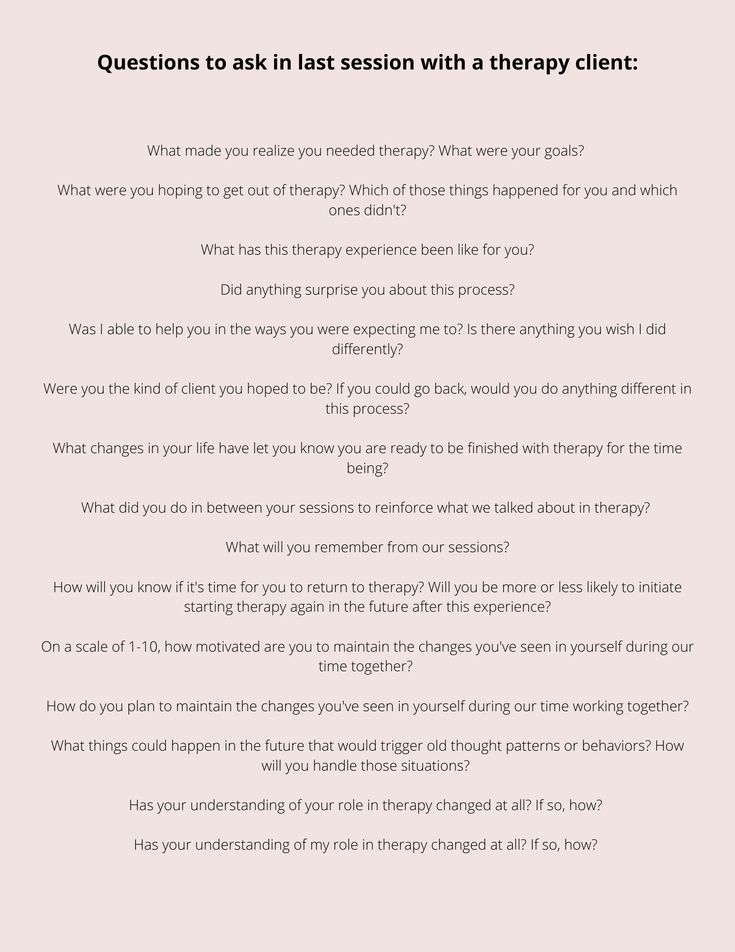 Questions for last session with a new therapy client. Questions To Ask Clients In Therapy, Questions For Family Therapy, Last Session Therapy Activities, Last Therapy Session Activities, Termination Session Therapy, Good Therapy Questions, Final Therapy Session Ideas, Online Therapy Aesthetic, Group Therapy Process Questions