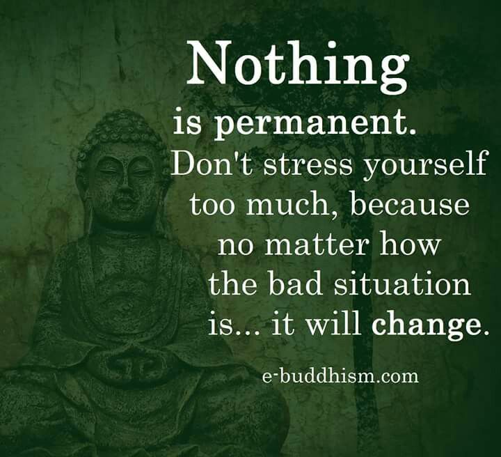 Nothing is permanent. Don't stress. Nothing Is Permanent, Buddha Quotes Inspirational, Fina Ord, Buddhism Quote, Buddhist Quotes, Buddha Quote, Buddha Quotes, No Matter How, Wise Quotes