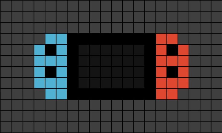 A small pixel art template of the original neon blue and red Nintendo Switch. Pixel Ideas Easy, Small Minecraft Pixel Art, Neon Perler Bead Patterns, Tiny Pixel Art Templates, Pixel Art Pattern Easy Small Cute, Pixel Art Small Easy, Pixel Art Small Cute, Small Pixel Art Grid, Pixel Art Football