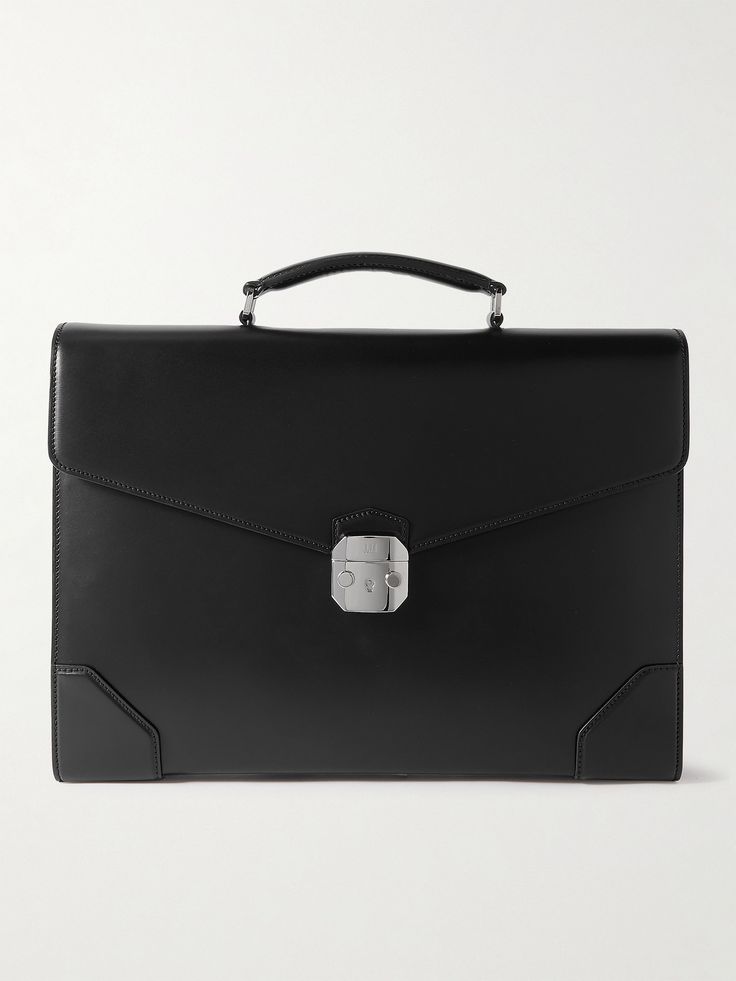 You'll walk more confidently into work with Dunhill's 'Eltham' briefcase in tow. It's been crafted in Italy from supple leather and secures with a refined lock-fastening front flap. Inside you'll find a secure zipped pocket and two slip pockets to keep the essentials organised. Black Business Briefcase With Silver-tone Hardware, Black Briefcase With Silver-tone Hardware For Business, Elegant Briefcase With Silver-tone Hardware For Office, Elegant Office Briefcase With Silver-tone Hardware, Formal Leather Briefcase With Silver-tone Hardware, Leather Briefcase With Silver-tone Hardware For Formal Use, Classic Formal Briefcase With Silver-tone Hardware, Classic Briefcase With Silver-tone Hardware, Black Briefcase With Palladium Hardware For Work