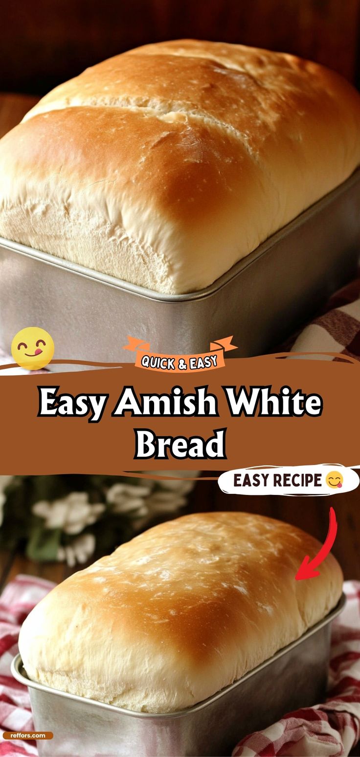 two loafs of white bread sitting on top of each other with the words easy amish white bread