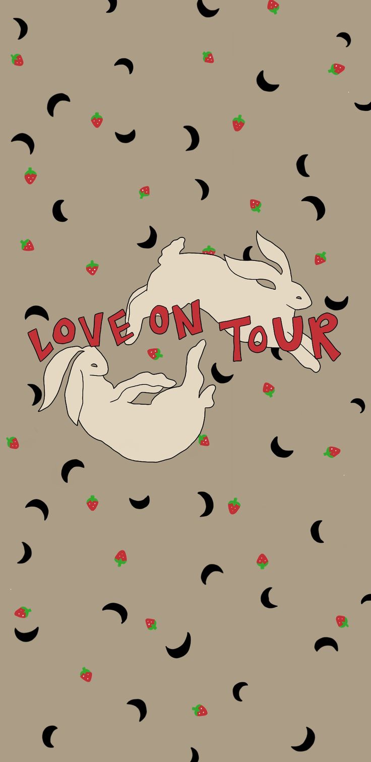 love on tour poster with two rabbits and the words love on tour written in red