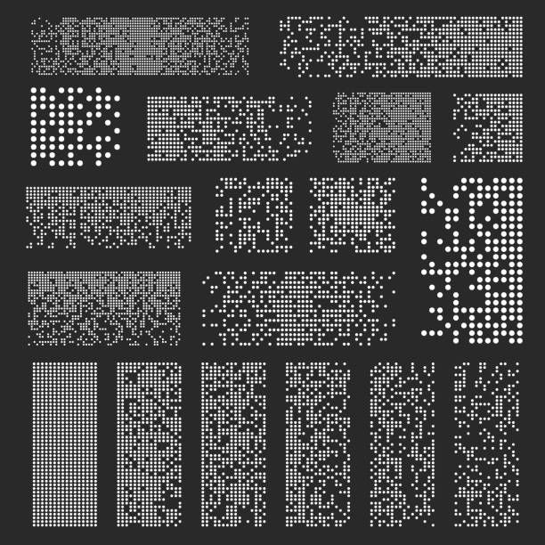 a large set of pixelated shapes on a black background