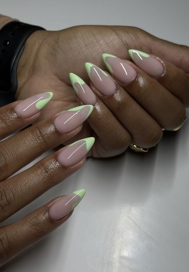 Gel X Nails Almond French Tip, Wavy Tip Nails, Sassy Nails Almond, Clean Nails Almond, Almond Tip Nails, Classy Almond Nails Ideas, Oval Shape Nails, Monday Dinner, Acrylic Nail Designs Classy