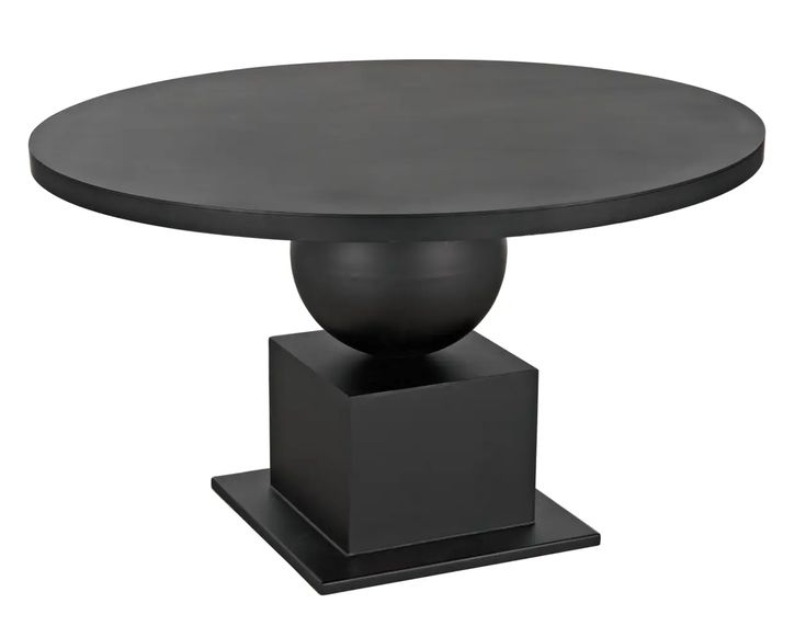 a round table with black pedestals and an oval top on a square base, against a white background