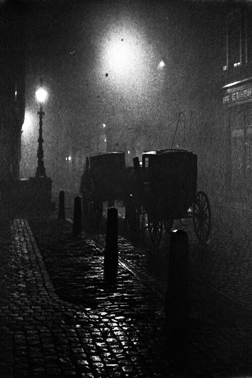 horse and buggy in the rain at night