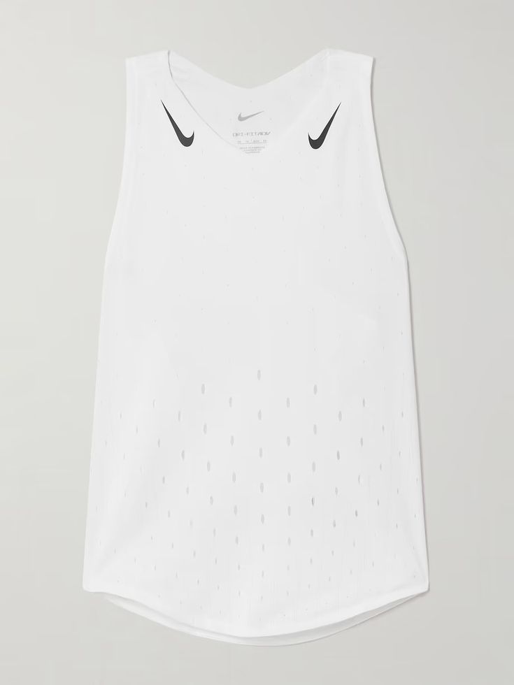 NIKE AeroSwift perforated Dri-FIT ADV tank | NET-A-PORTER Nike Breathable Tops For Light Sports, White Sporty Tank Top For Light Sports, White Breathable Mesh Tops For Light Sports, White Tops With Breathable Mesh For Light Sports, White Breathable Mesh Tops, White Breathable Mesh Workout Top, Breathable White Tank Top For Light Sports, White Breathable Tank Top For Light Sports, White Mesh Back Sports Top