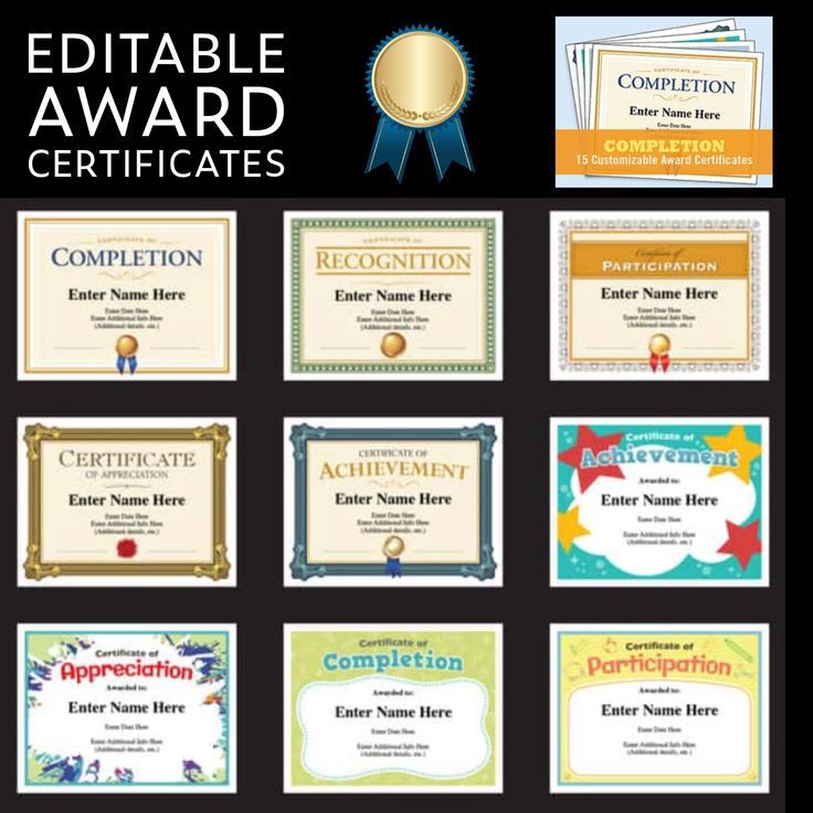 Editable Award Certificates: Participation, Completion, Recognition, Achievement, and Appreciation Editable Certificates, Awards Certificates Template, Award Certificates, Sports Awards, Certificate Templates, Sports