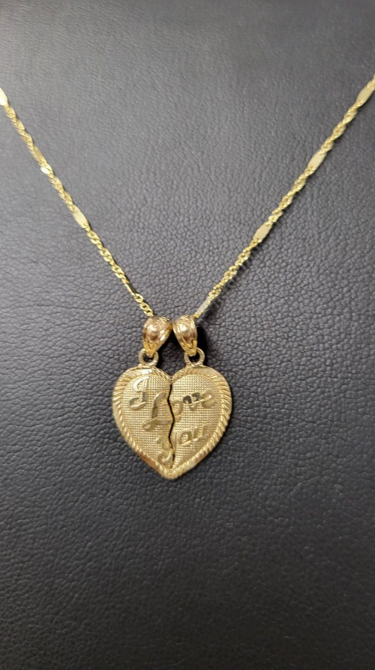 "💔 Half heart pendent that reads \"I LOVE YOU\" it comes in 16mm width by 16, tall. 💔 for both him & her 💏 with a 20\" in singapore style chain 💕 all for just $259.00! 😍 Gift box included." Half Heart Necklace, Gold Crucifix Necklace, Crystal Jewelry Necklaces, Heart Pendent, Crucifix Necklace, Heart Chain, Heart Pendant Gold, Pendent Necklace, Dope Jewelry