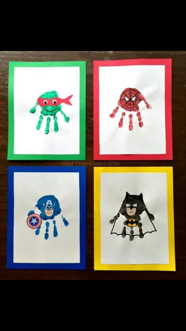 four handprints with different designs on them, one is for spiderman and the other