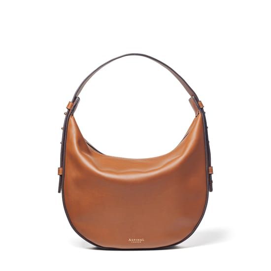 Crescent Hobo Bag in Smooth Tan Classic Hobo Bag With Adjustable Strap For Shopping, Luxury Everyday Top Handle Hobo Bag, Luxury Hobo Bag With Leather Handles For Everyday, Luxury Hobo Bag With Top Handle For Everyday, Luxury Top Handle Hobo Bag For Everyday, Classic Crossbody Hobo Bag For Shopping, Everyday Luxury Hobo Bag With Top Handle, Modern Leather Hobo Bag For Daily Use, Versatile Smooth Grain Hobo Bag For Everyday Use