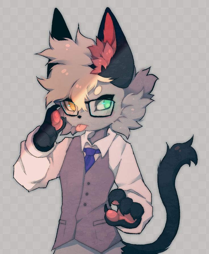 a cat with glasses and a tie holding a cell phone to his ear while wearing a suit