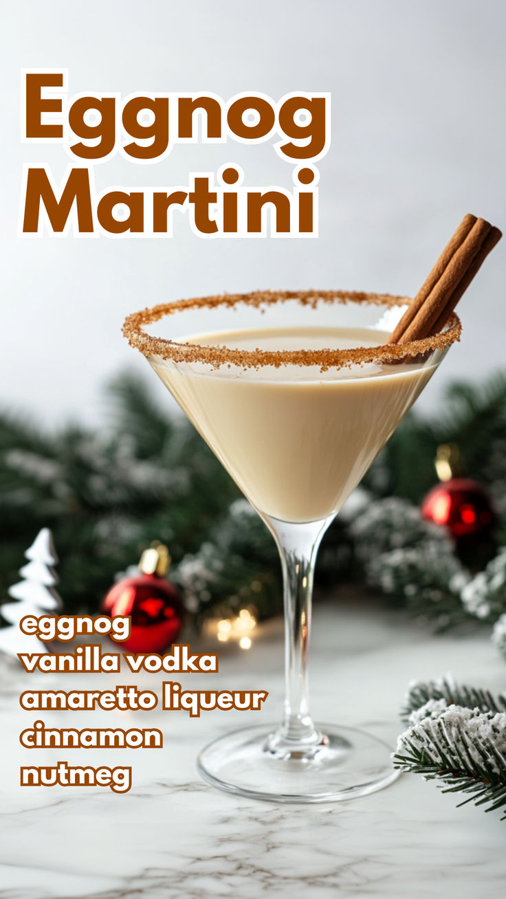 Eggnog Martini Recipe Eggnog Amaretto Cocktail, Eggnog Martini Recipe, Eggnog Martini, Amaretto Drinks, Eggnog Cocktail, Holiday Drink, Martini Recipe, Best Cocktail Recipes, Festive Cocktails