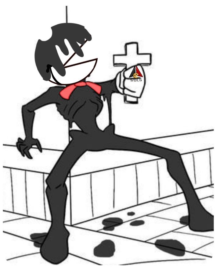 a cartoon character with a cross on his arm