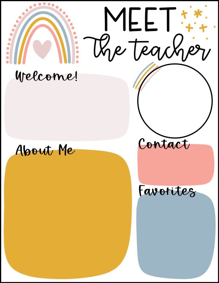 a poster with the words meet the teacher, and an image of a rainbow on it