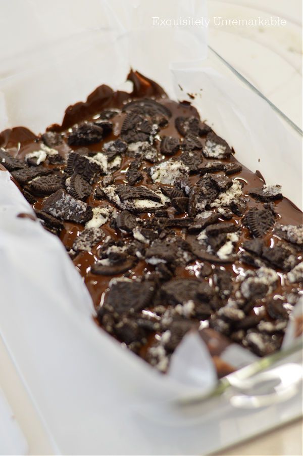 a chocolate dessert in a glass dish on a table