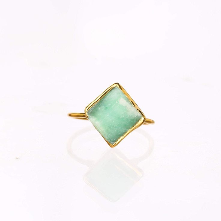 Raw Australian Jade Ring, Gold Ring, Raw Chrysoprase Ring, Gemstone. Ring Stacks, Chrysoprase Ring, Middle Finger Ring, Raw Crystal Ring, Raw Gemstone Ring, Jade Crystal, Jade Ring, Crystal Art, Gold Dipped