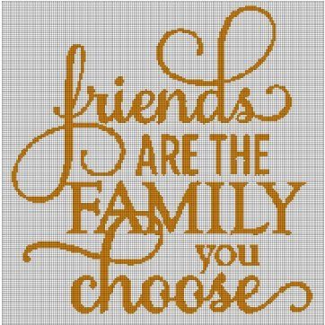 a cross stitch pattern with the words friends are the family you choose in orange and white