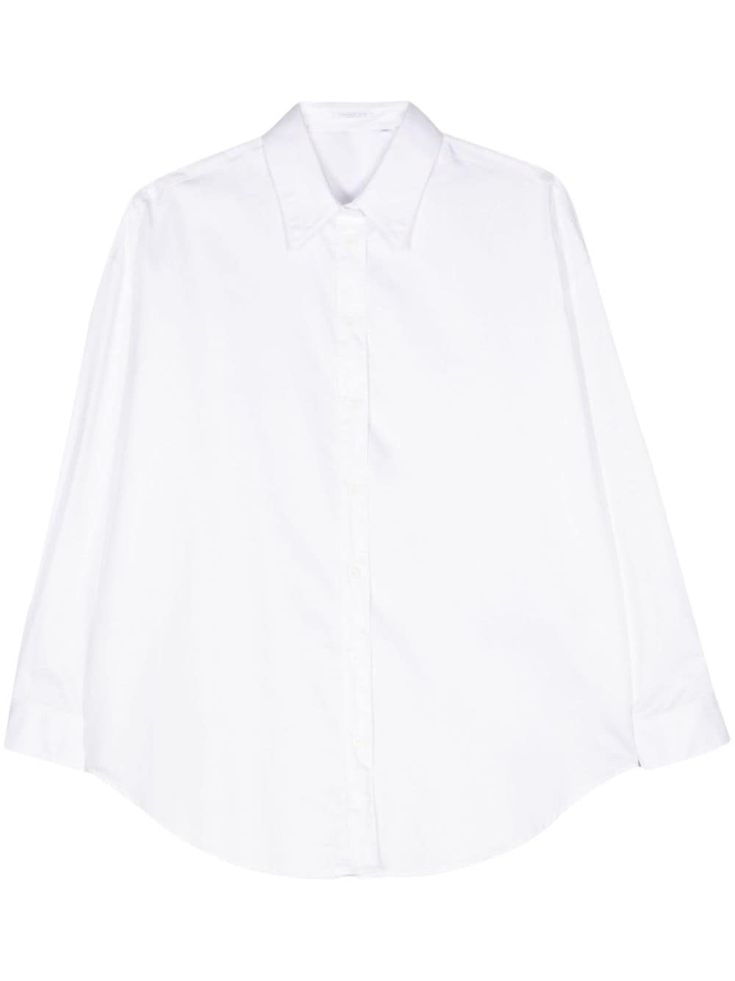 white cotton poplin texture pointed flat collar long sleeves buttoned cuffs curved hem front button placket Pointed Flat Collar, Flat Collar, Yoko London, City Dress, Airport Fashion, Summer Beach Wear, Button Placket, Shirt White, Cotton Poplin