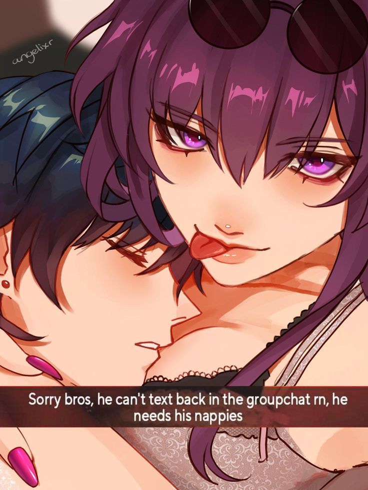 two women with purple hair and glasses are hugging each other in front of the caption that reads sorry bros, he can't text back the grouch