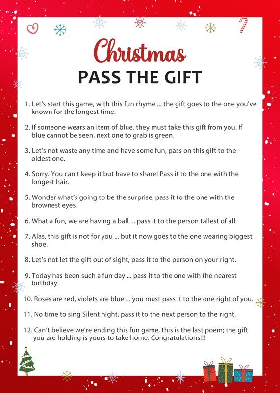 a christmas pass the gift poem on a red background