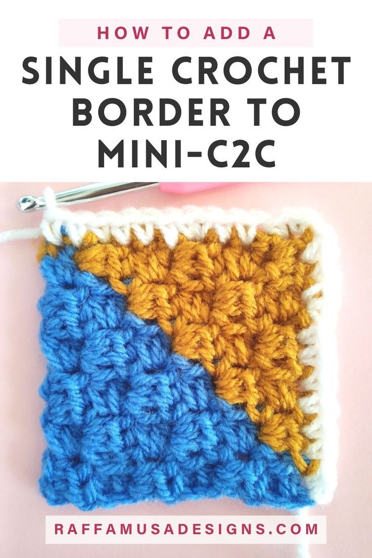 a C2C square with a single crochet border around it Crochet Blanket Edging Free Pattern, Easy Crochet Borders, Single Crochet Border, C2c Squares, Crochet Edging Patterns Free, Crochet Edging Tutorial, Quick Easy Crochet, Crochet Blanket Edging, Crochet Border Patterns