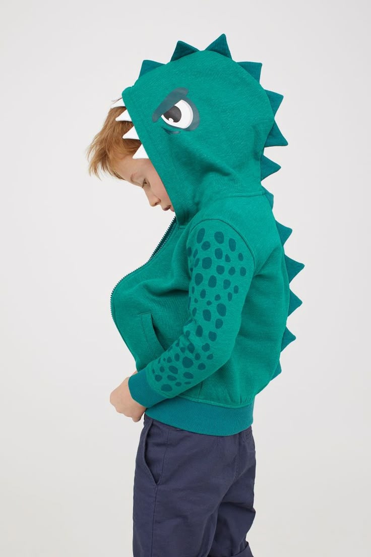 Hooded Jacket with Motif | Green/crocodile | KIDS | H&M US Baby Mode, Green Crocodile, Diy Kostüm, Kids Fashion Trends, Kids Pjs, Dinosaur Costume, Trendy Sewing, Kids Pajamas, Sewing For Kids