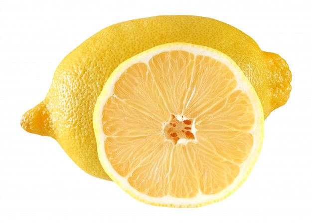 two lemons cut in half on a white background