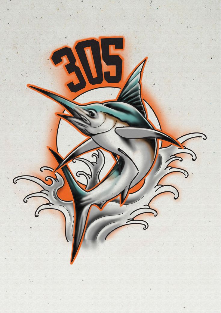 a drawing of a marlin fish with the number 30 on it's side