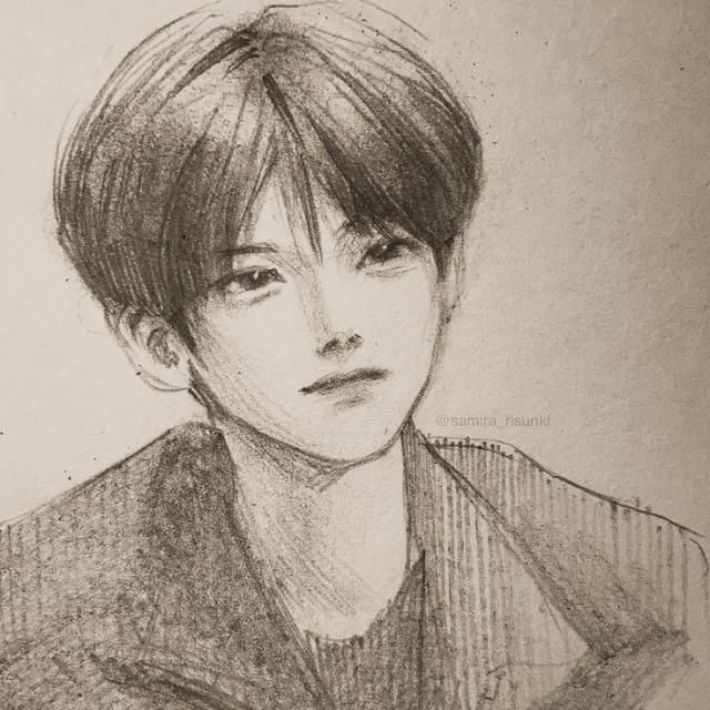 a pencil drawing of a person with short hair